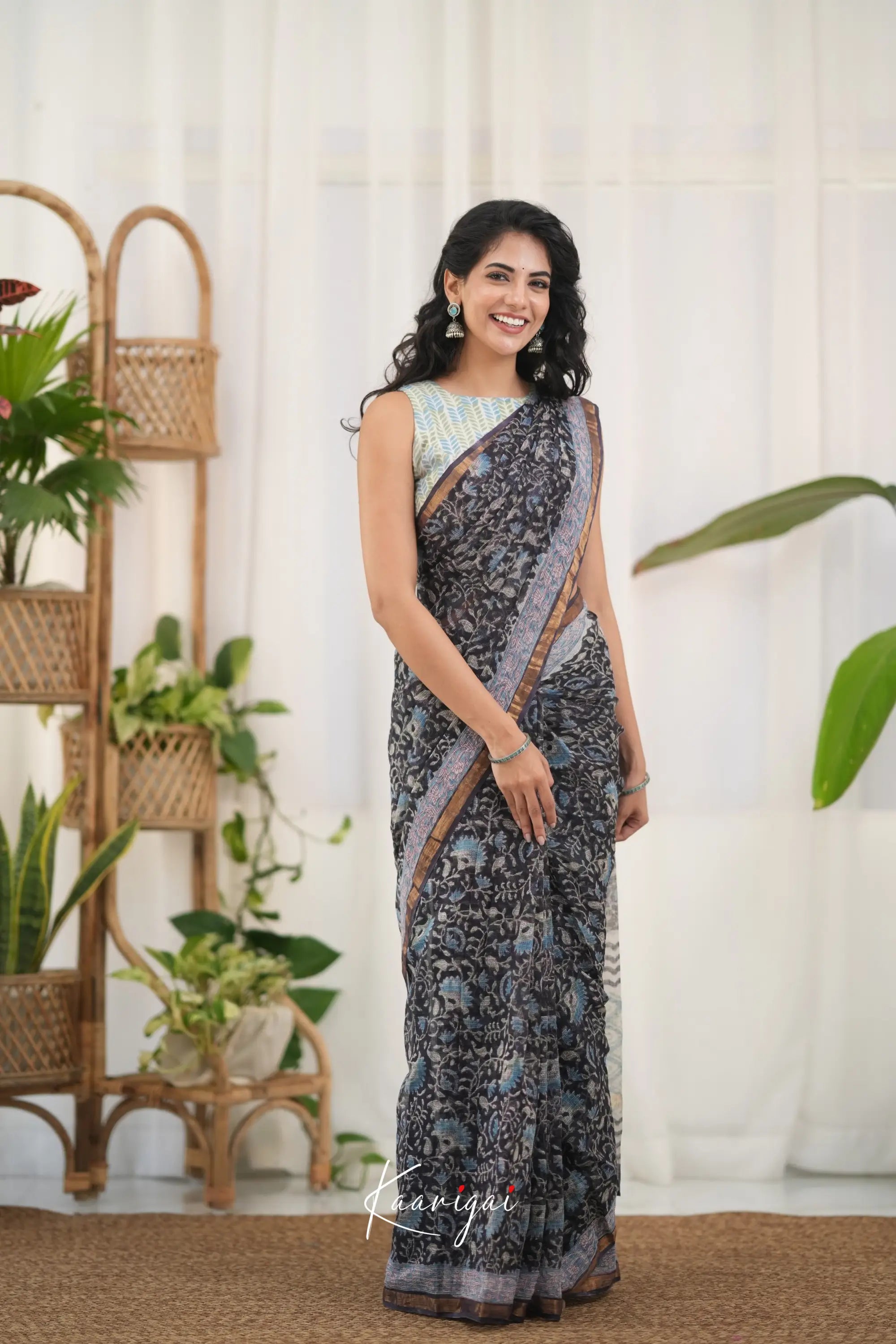 Kamali Kota Saree - Black and Sky Blue Sarees