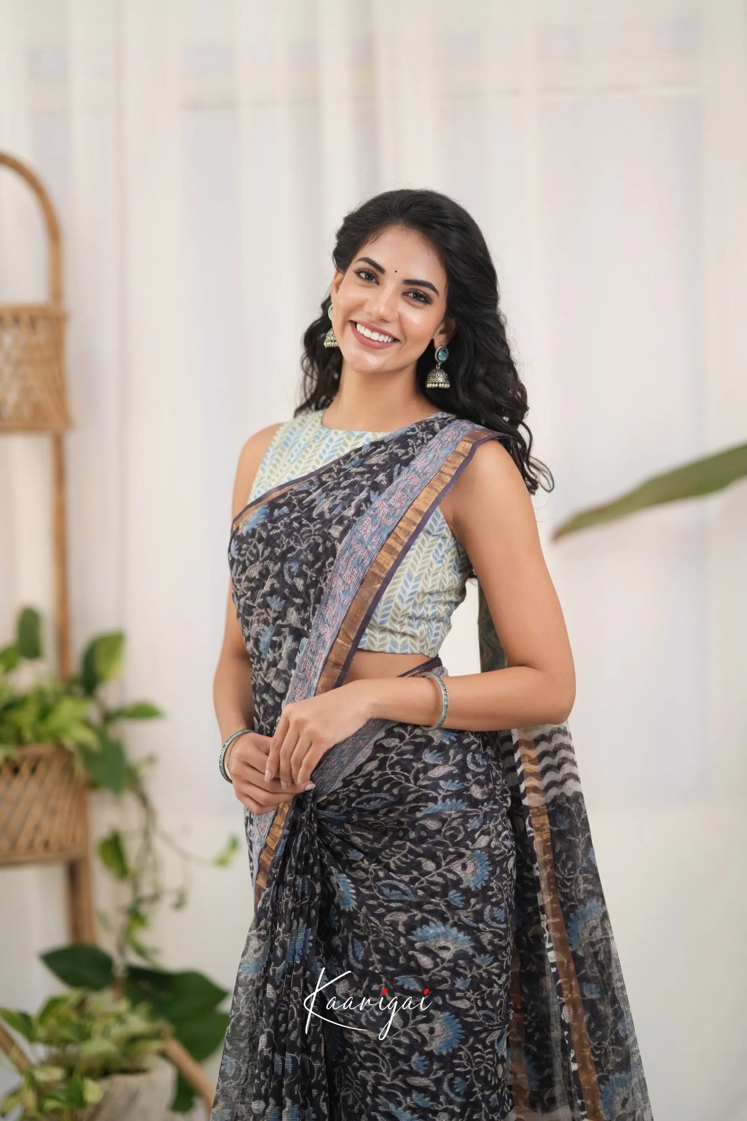 Kamali Kota Saree - Black and Sky Blue Sarees