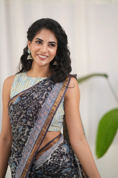 Kamali Kota Saree - Black and Sky Blue Sarees