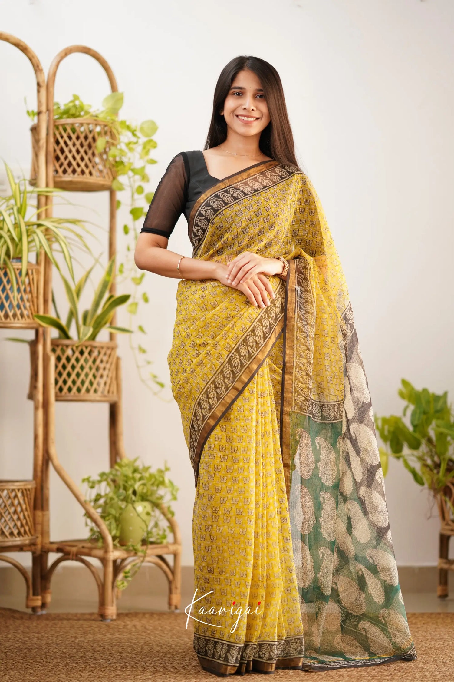 Kamali Kota Saree - Yellow And Black Sarees