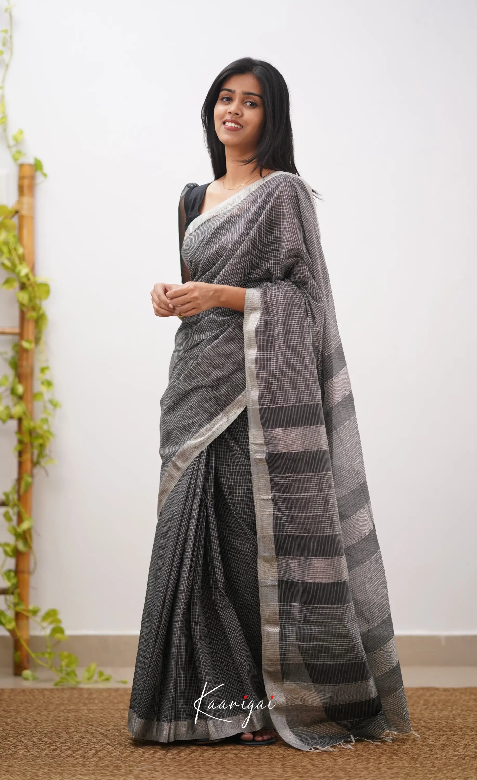 Aadrika- Black Pure Maheshwari Silk Cotton Saree Sarees