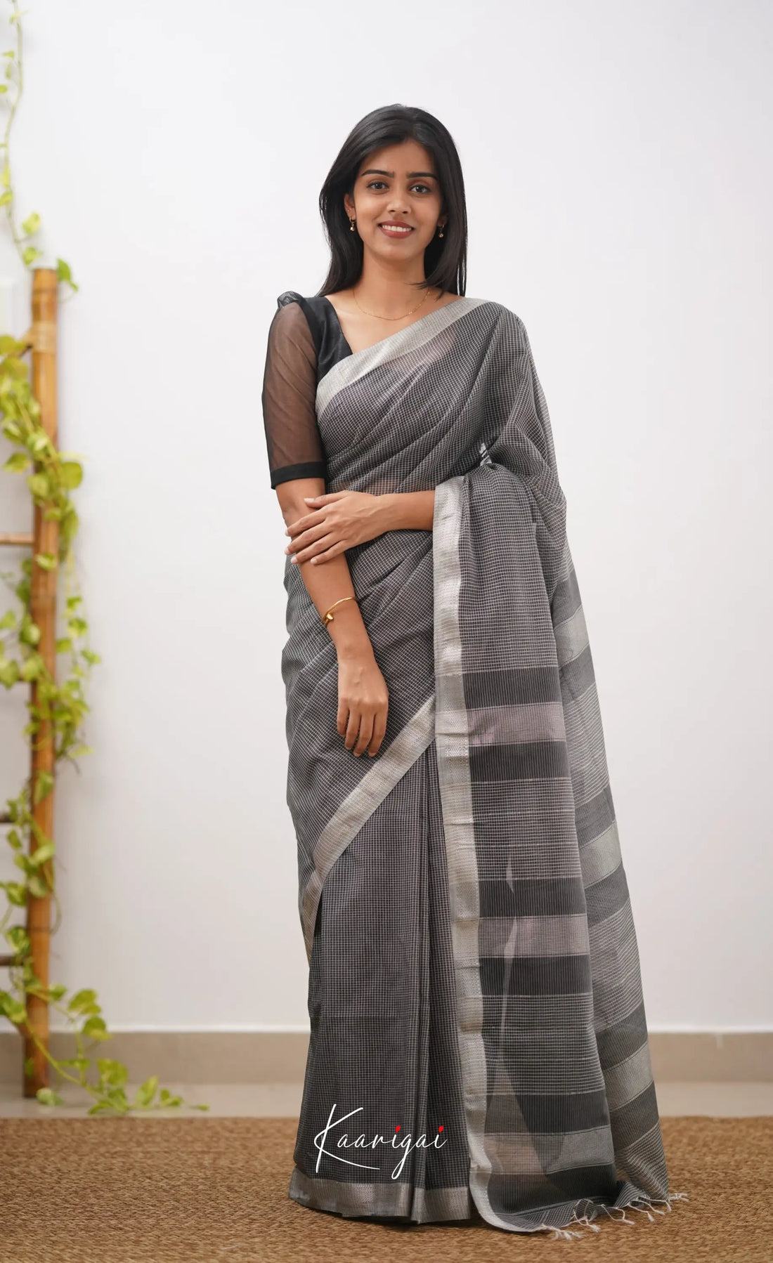 Aadrika- Black Pure Maheshwari Silk Cotton Saree Sarees