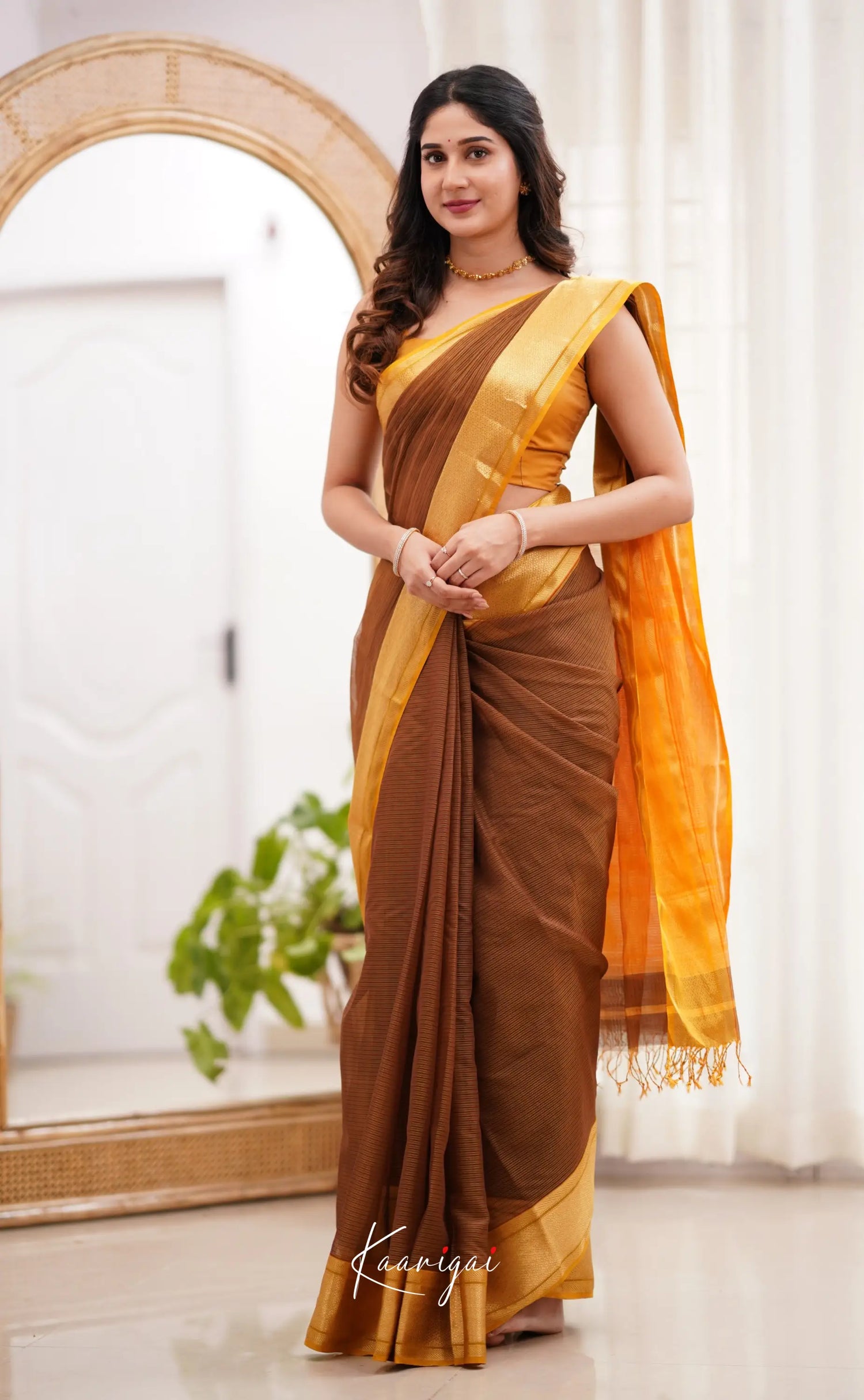 Maanvi - Brown Shade And Mustard Yellow Tone Sarees