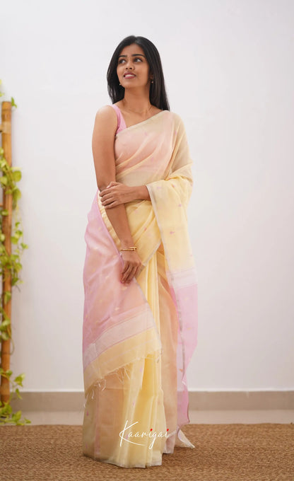 Aadrika- Cream And Light Pink Pure Maheshwari Silk Cotton Saree Sarees