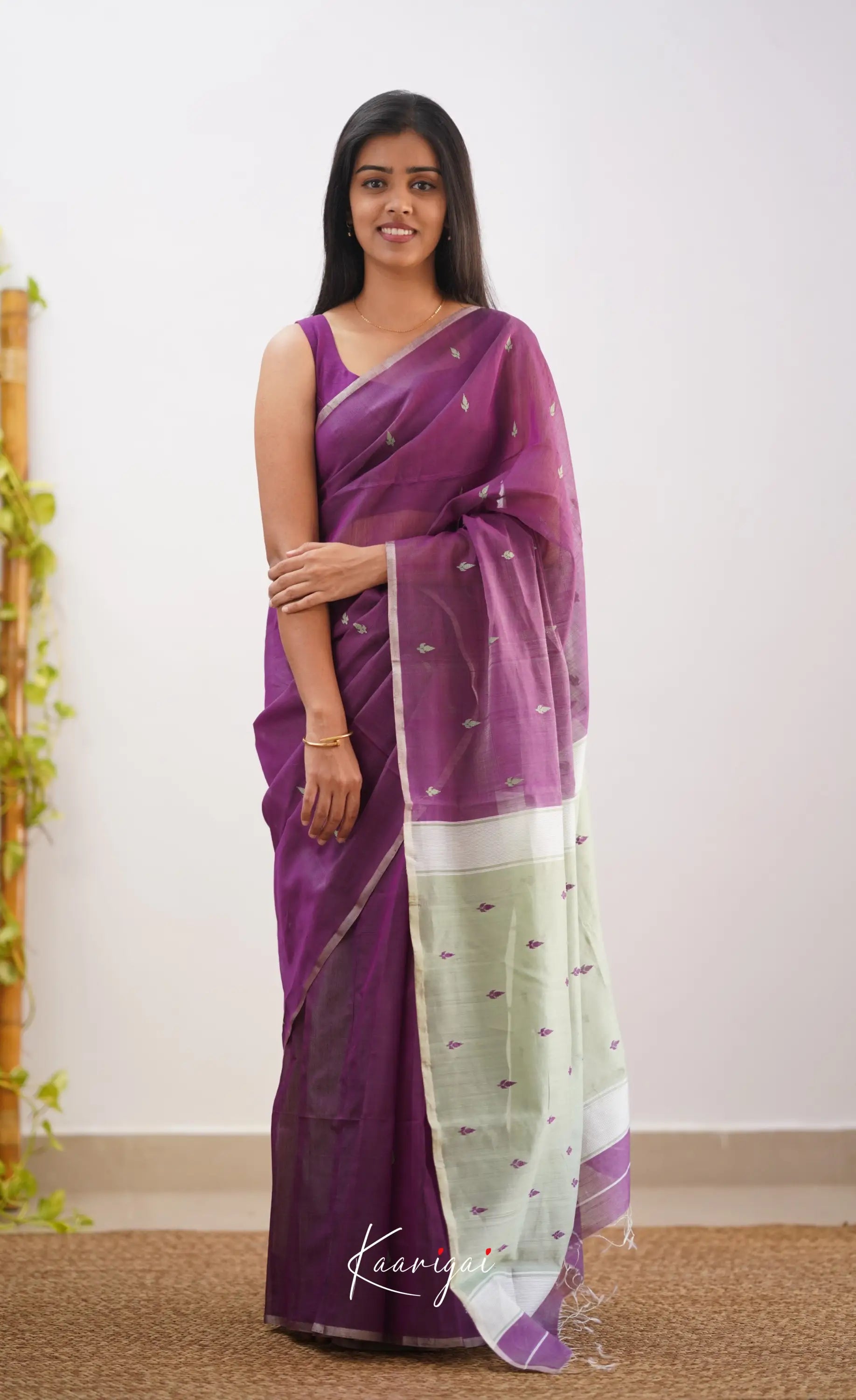 Aadrika- Dark Purple And Pastel Green Pure Maheshwari Silk Cotton Saree Sarees