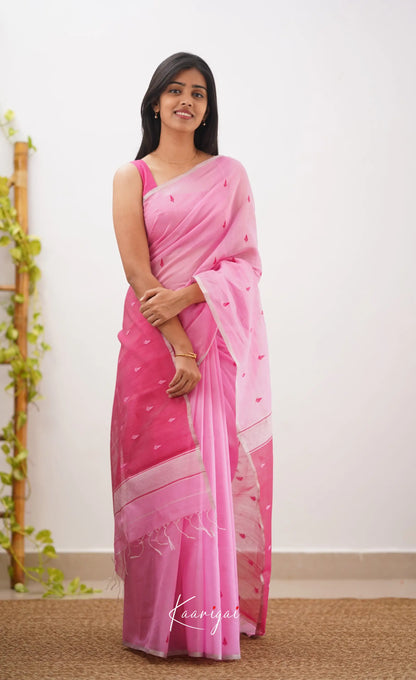 Aadrika- Light Pink And Dark Pure Maheshwari Silk Cotton Saree Sarees