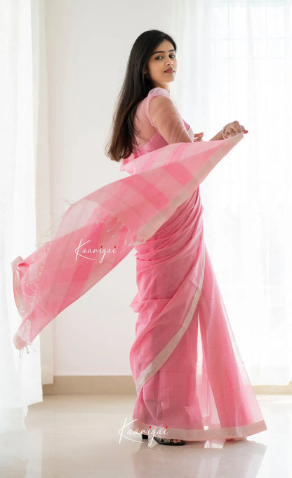 Aadrika - Light Pink Pure Maheswari Silk Cotton Saree Sarees