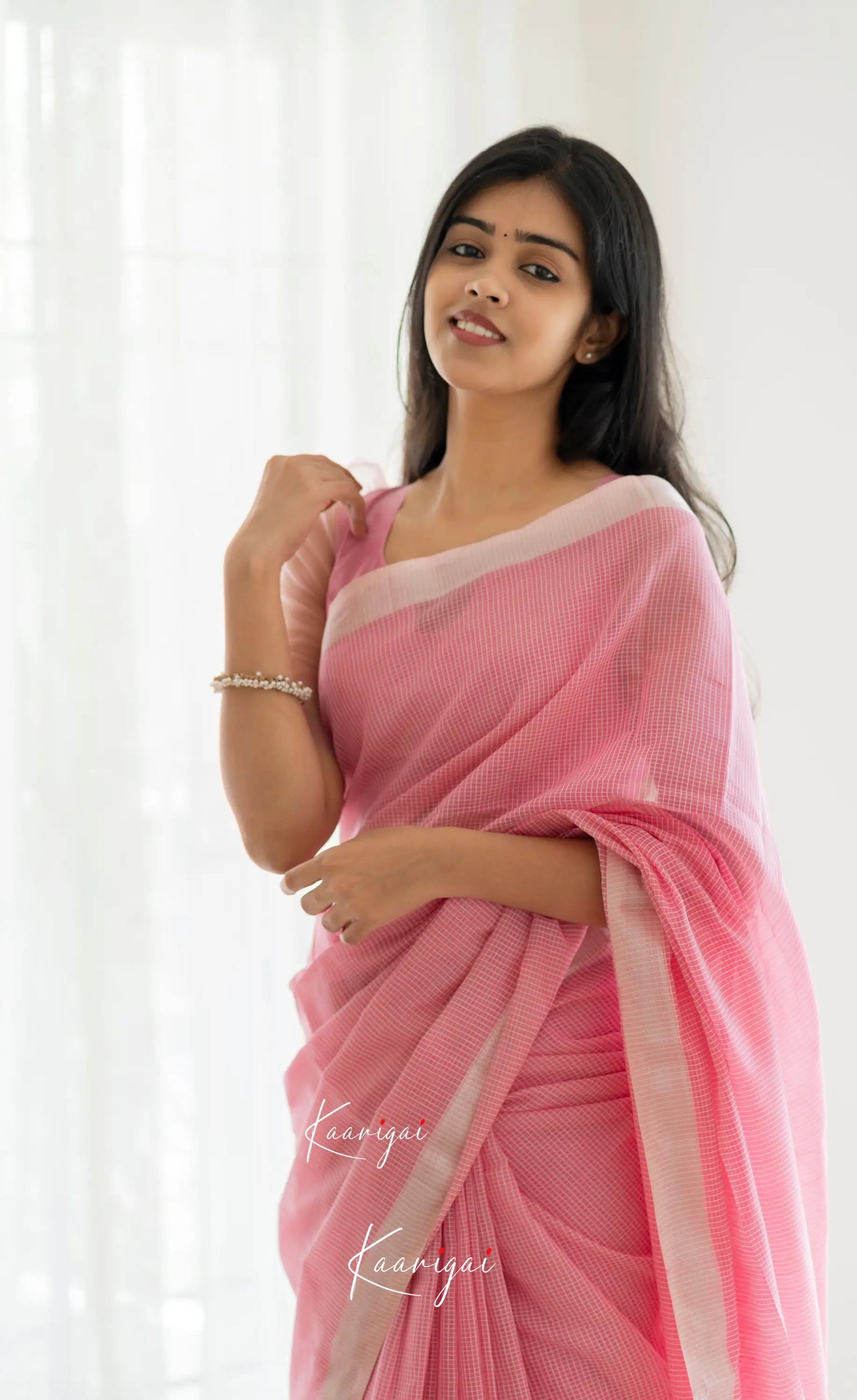 Aadrika - Light Pink Pure Maheswari Silk Cotton Saree Sarees