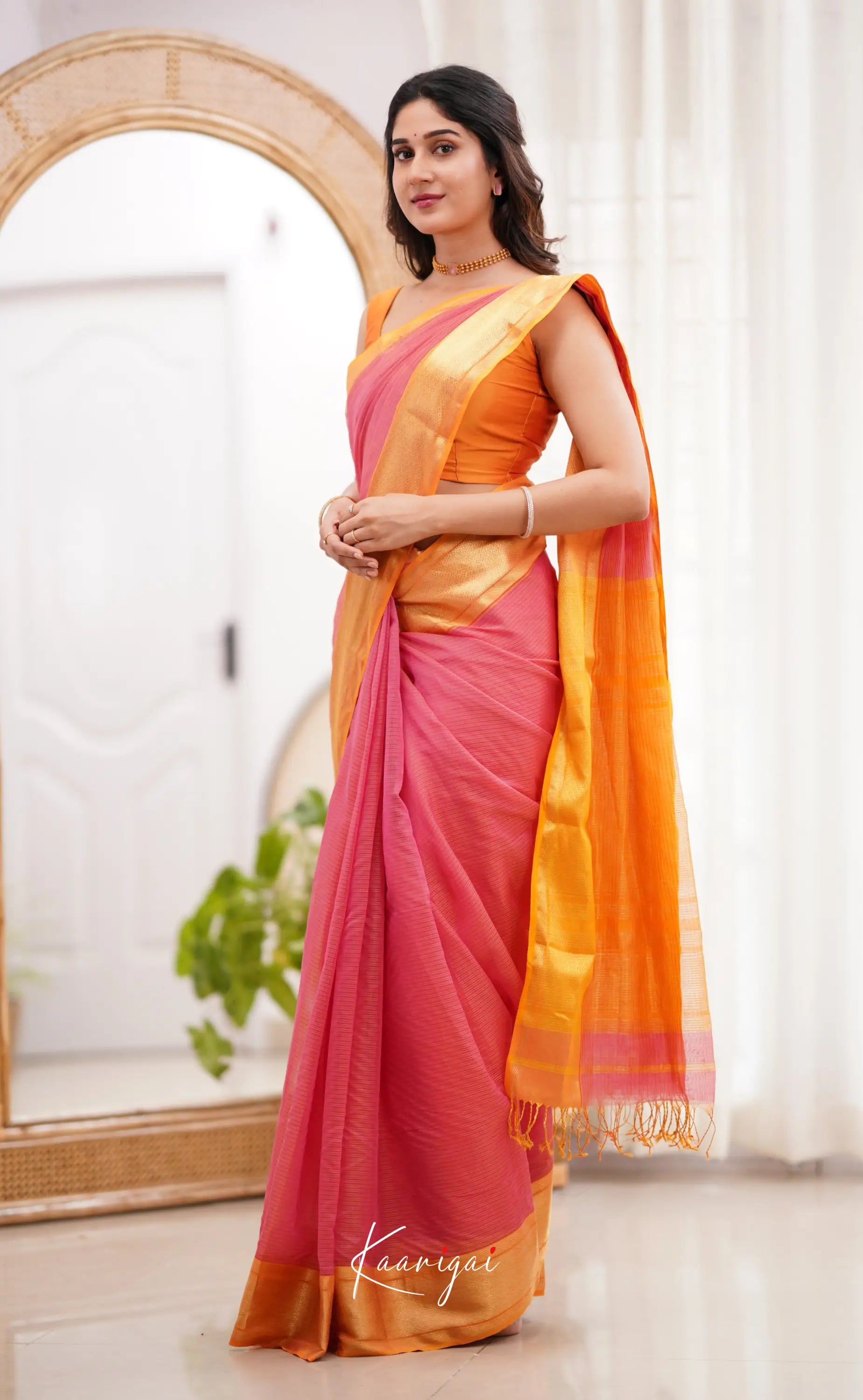 Maanvi - Light Pink Shade And Orange Tone Sarees