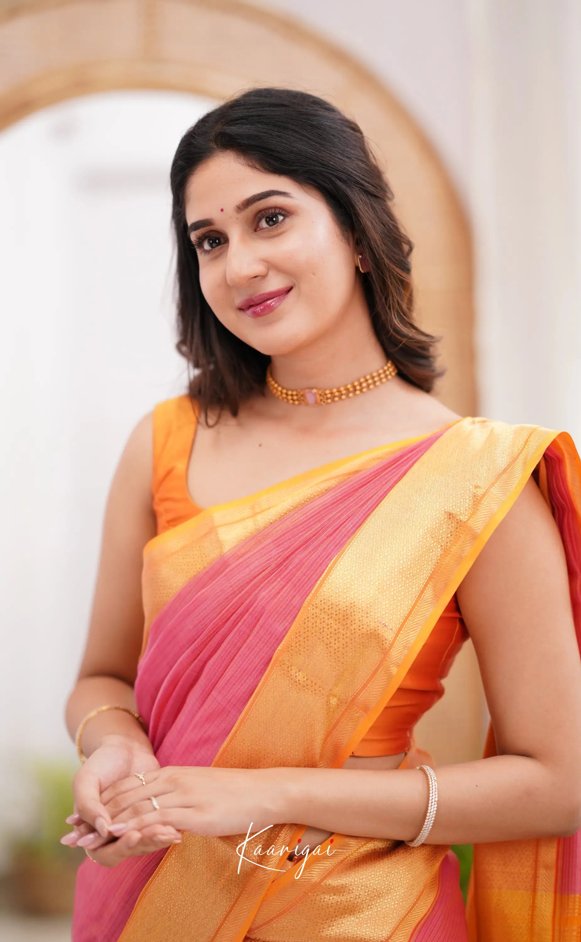 Maanvi - Light Pink Shade And Orange Tone Sarees