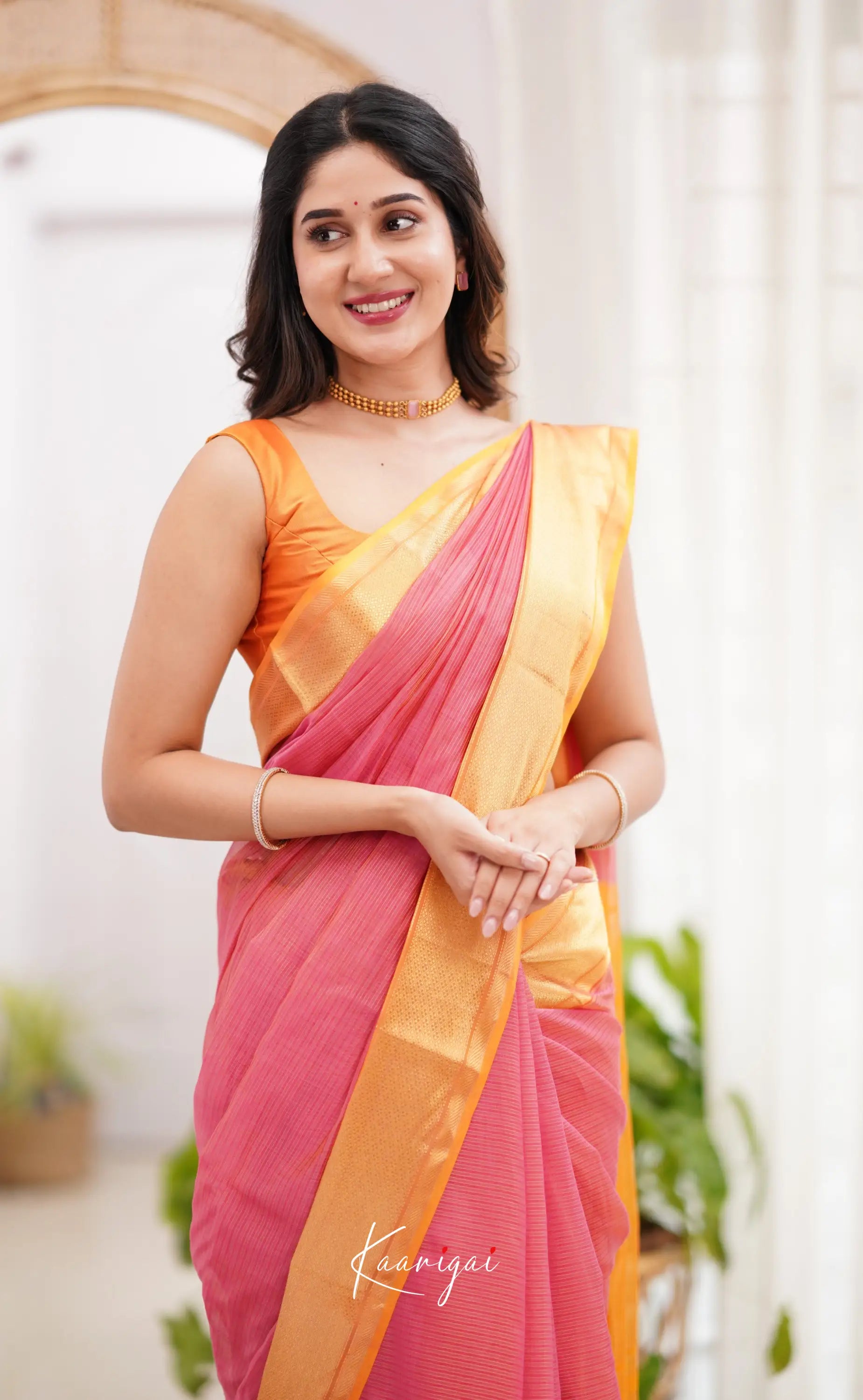 Maanvi - Light Pink Shade And Orange Tone Sarees