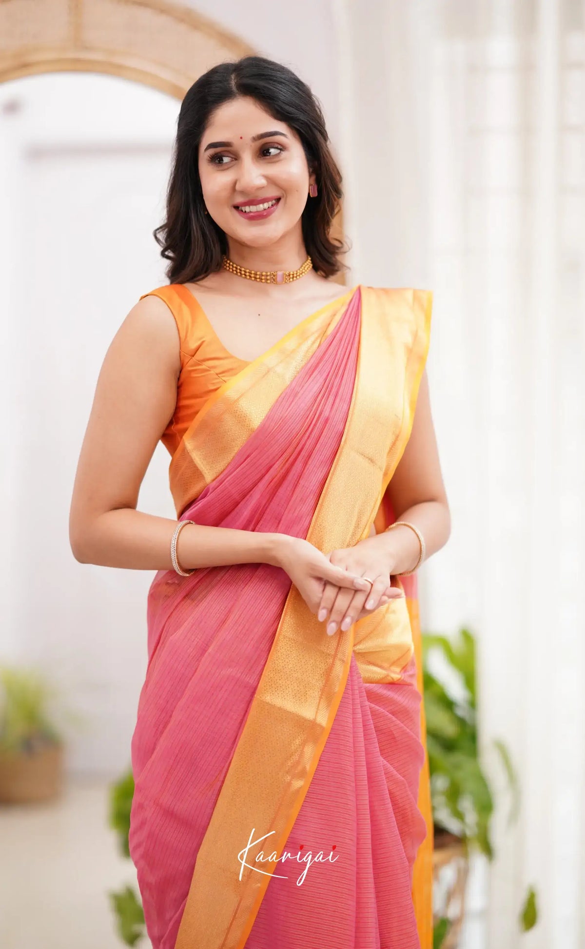 Maanvi - Light Pink Shade And Orange Tone Sarees