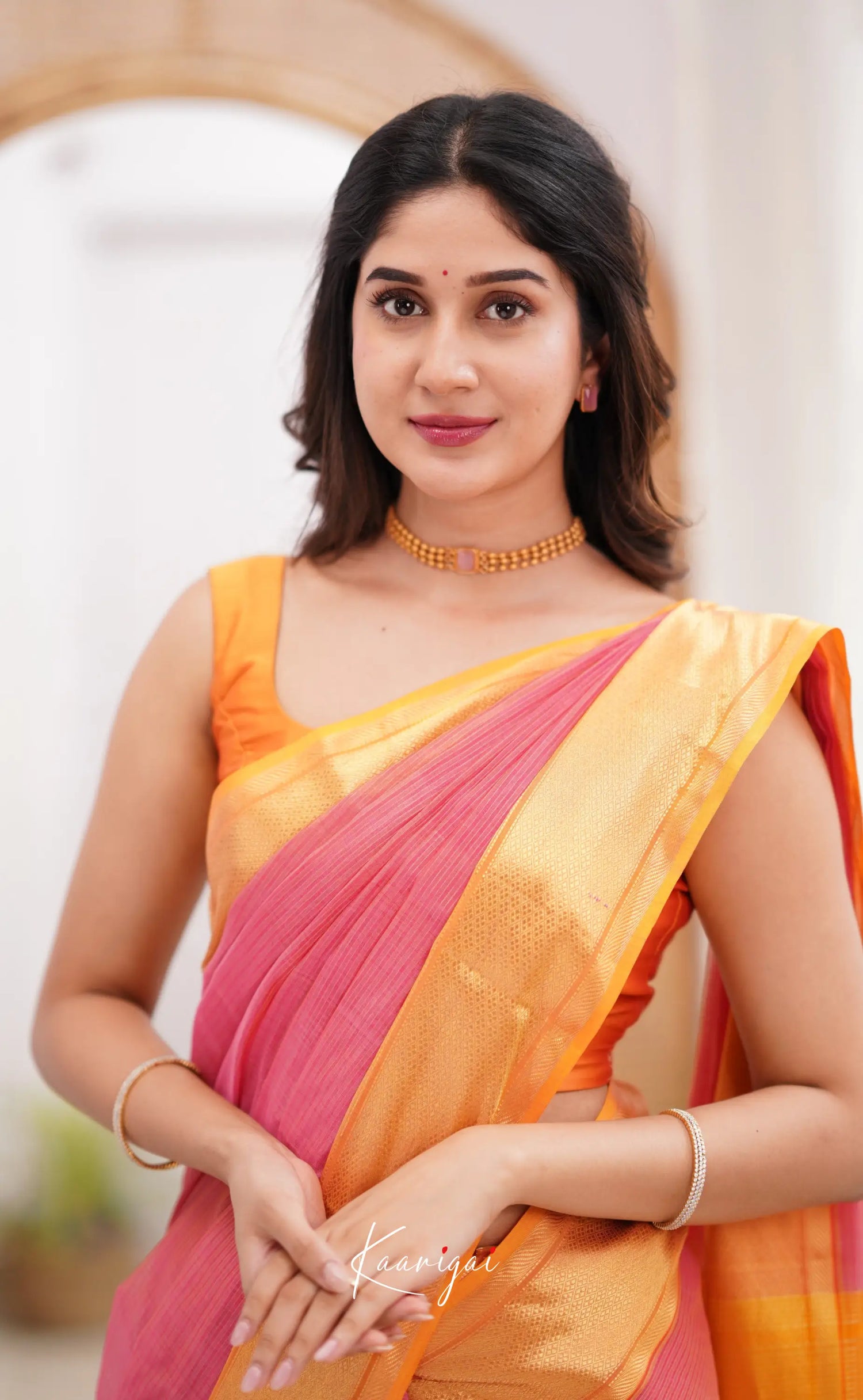 Maanvi - Light Pink Shade And Orange Tone Sarees