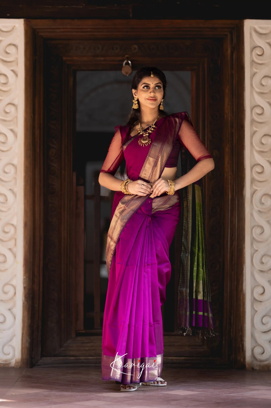 Maanvi Maheswari Saree - Magenta And Olive Green Sarees