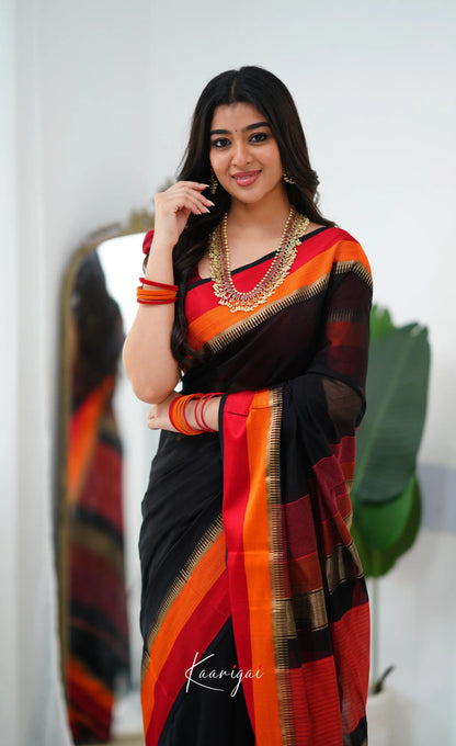 Maanvi Maheswari Silk Cotton Saree - Black And Red Sarees