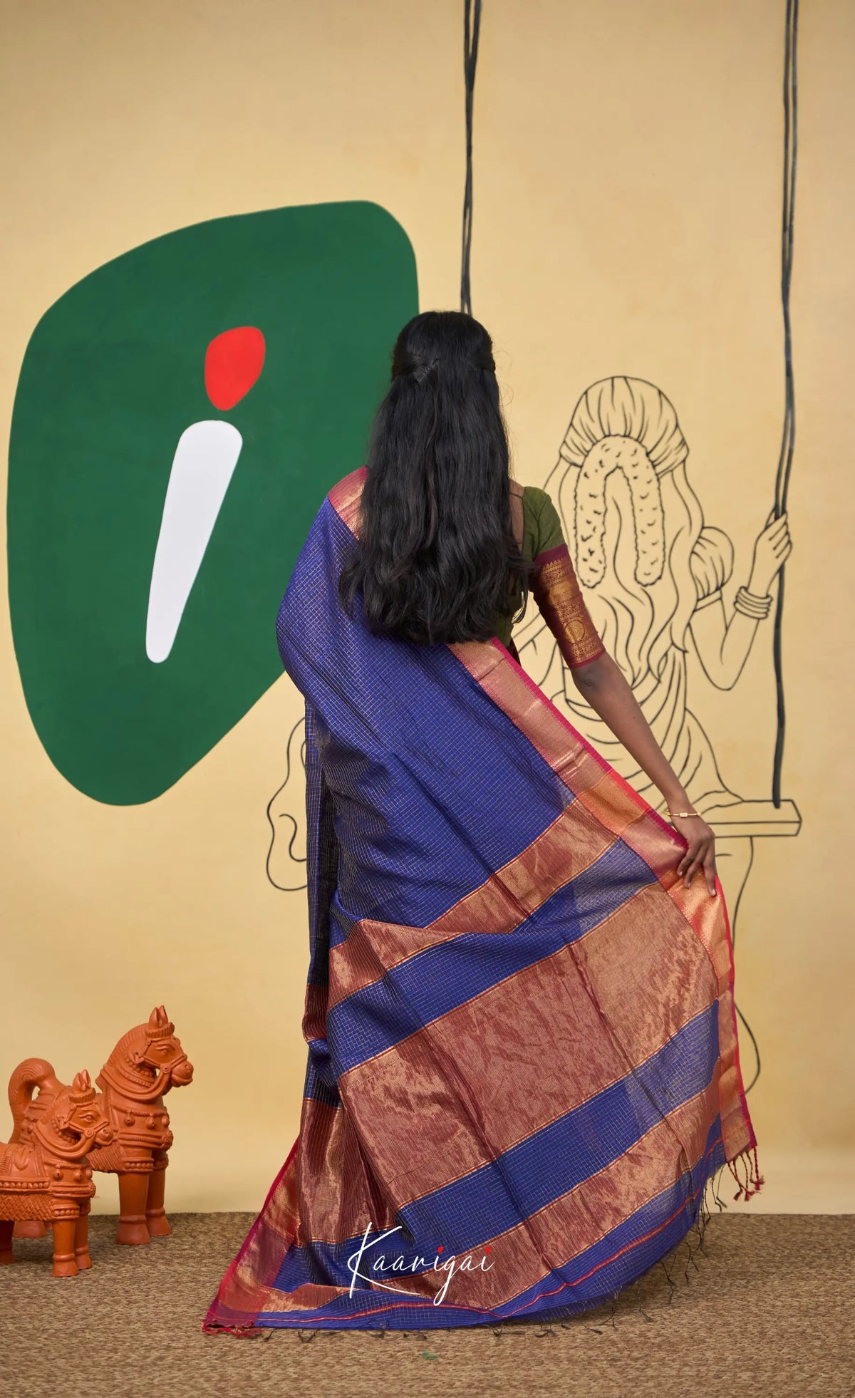 Maanvi Maheswari Silk Cotton Saree - Dark blue and Maroon - Sarees
