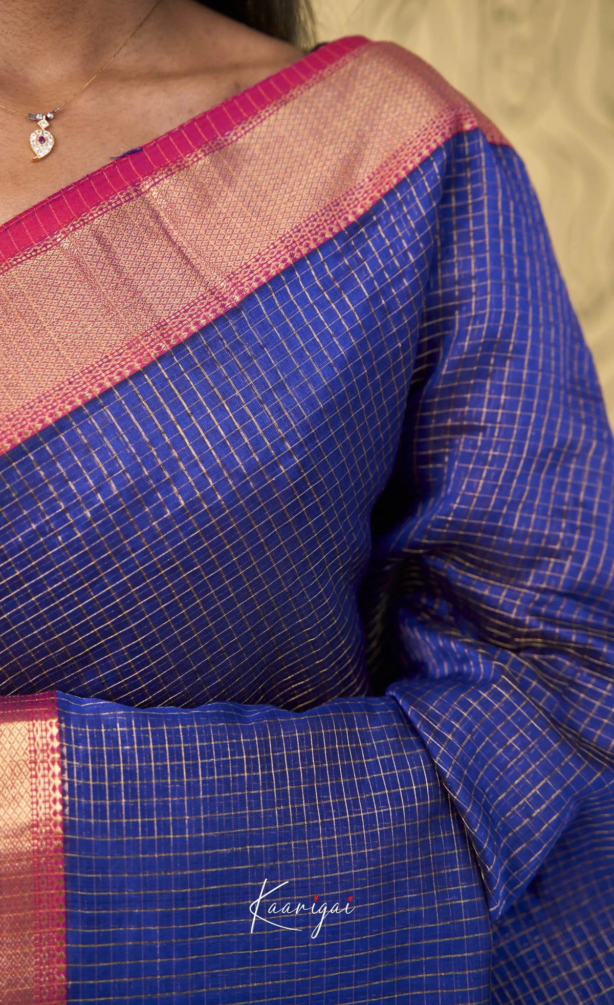 Maanvi Maheswari Silk Cotton Saree - Dark blue and Maroon - Sarees