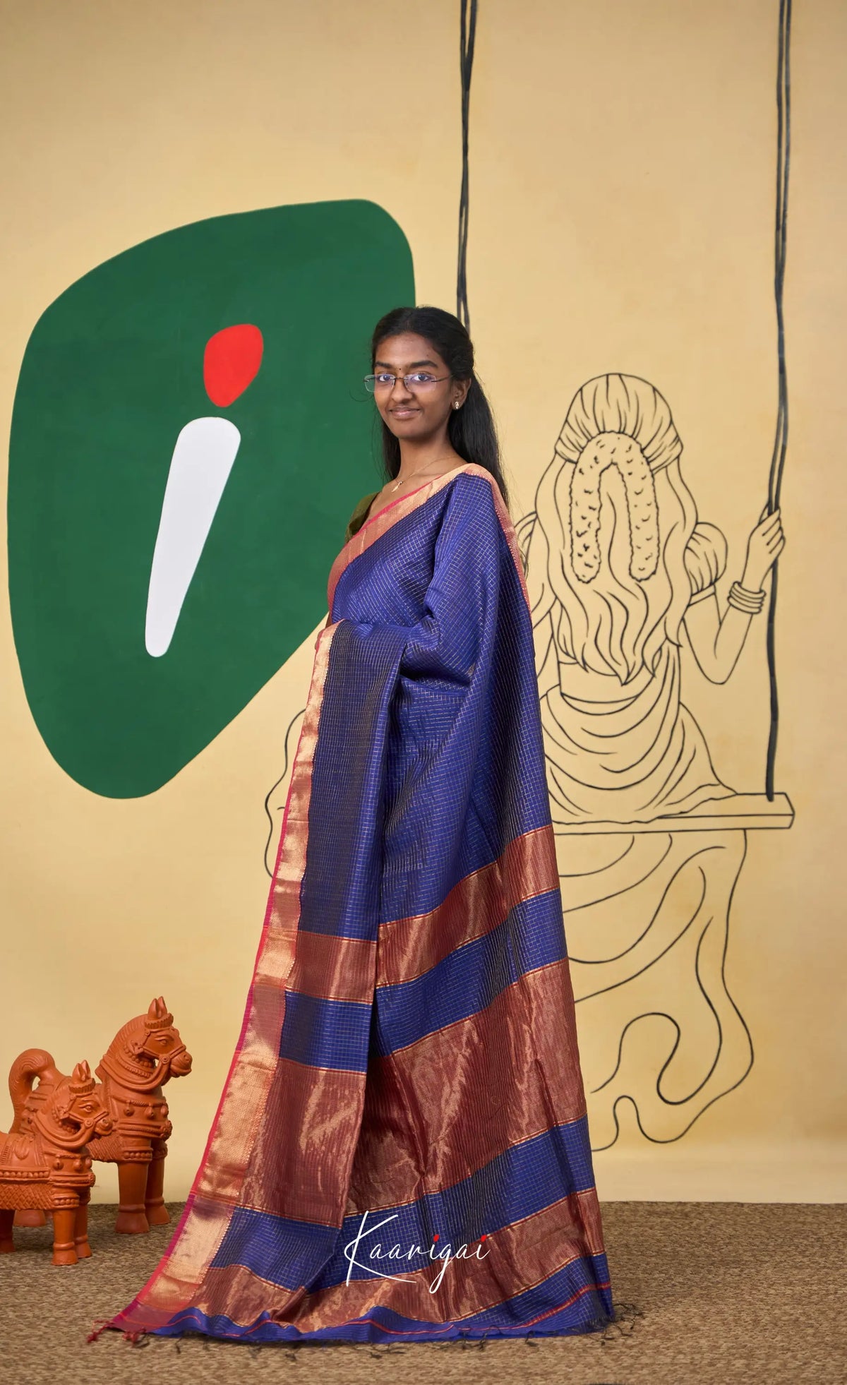 Maanvi Maheswari Silk Cotton Saree - Dark blue and Maroon - Sarees