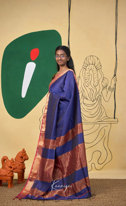 Maanvi Maheswari Silk Cotton Saree - Dark blue and Maroon - Sarees