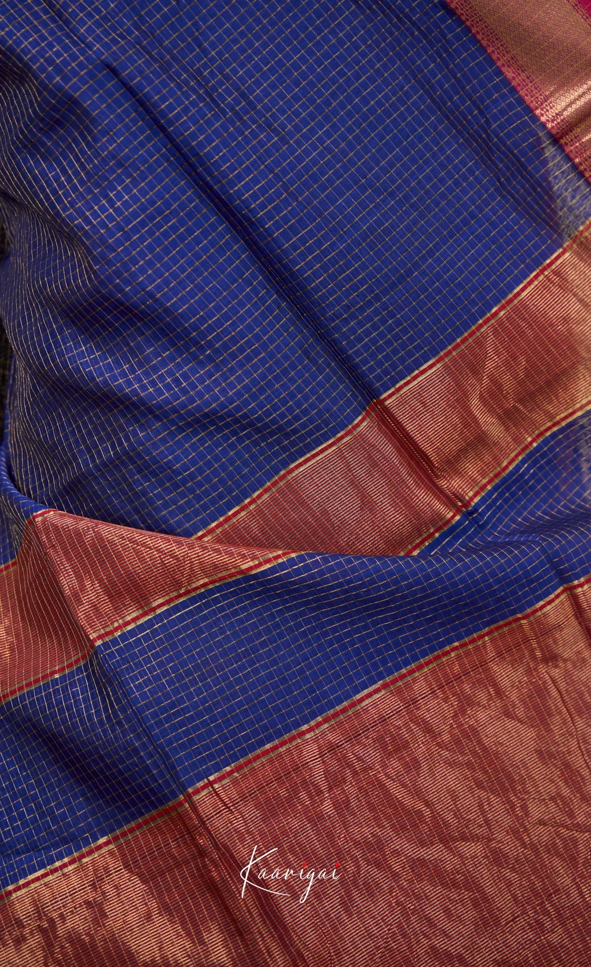 Maanvi Maheswari Silk Cotton Saree - Dark blue and Maroon - Sarees