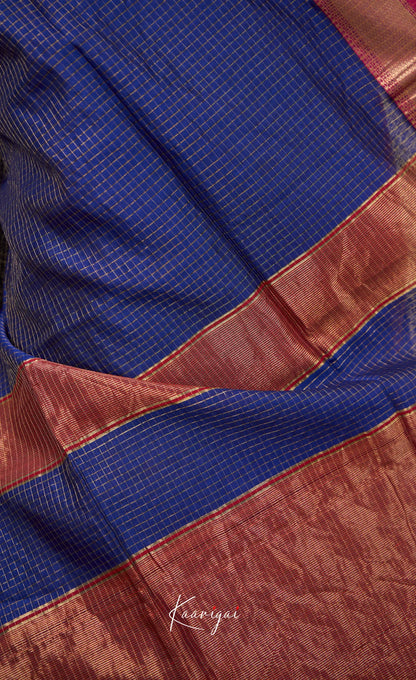 Maanvi Maheswari Silk Cotton Saree - Dark blue and Maroon - Sarees