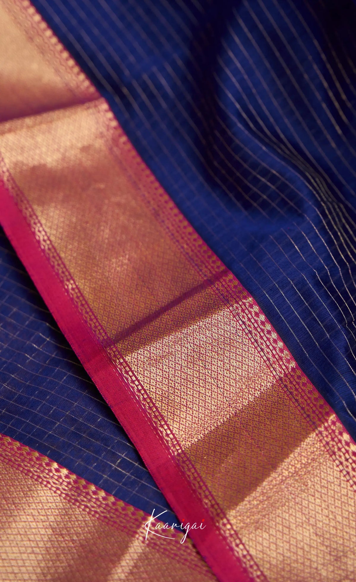 Maanvi Maheswari Silk Cotton Saree - Dark blue and Maroon - Sarees