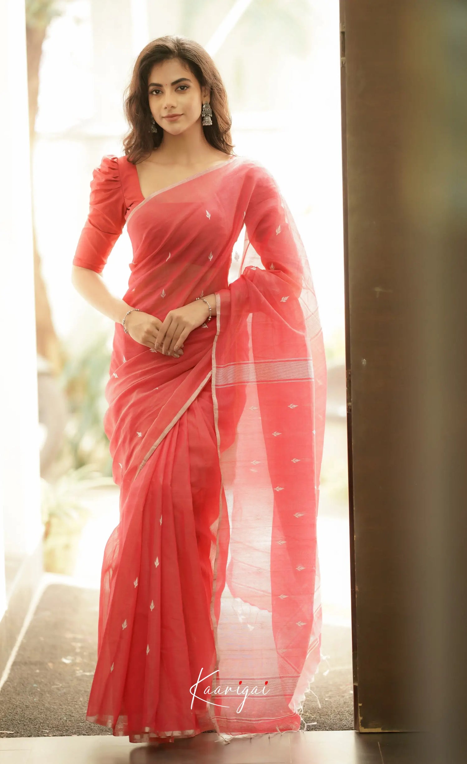 Maanvi Maheswari Silk Cotton Saree - Dark Coral Pink Sarees