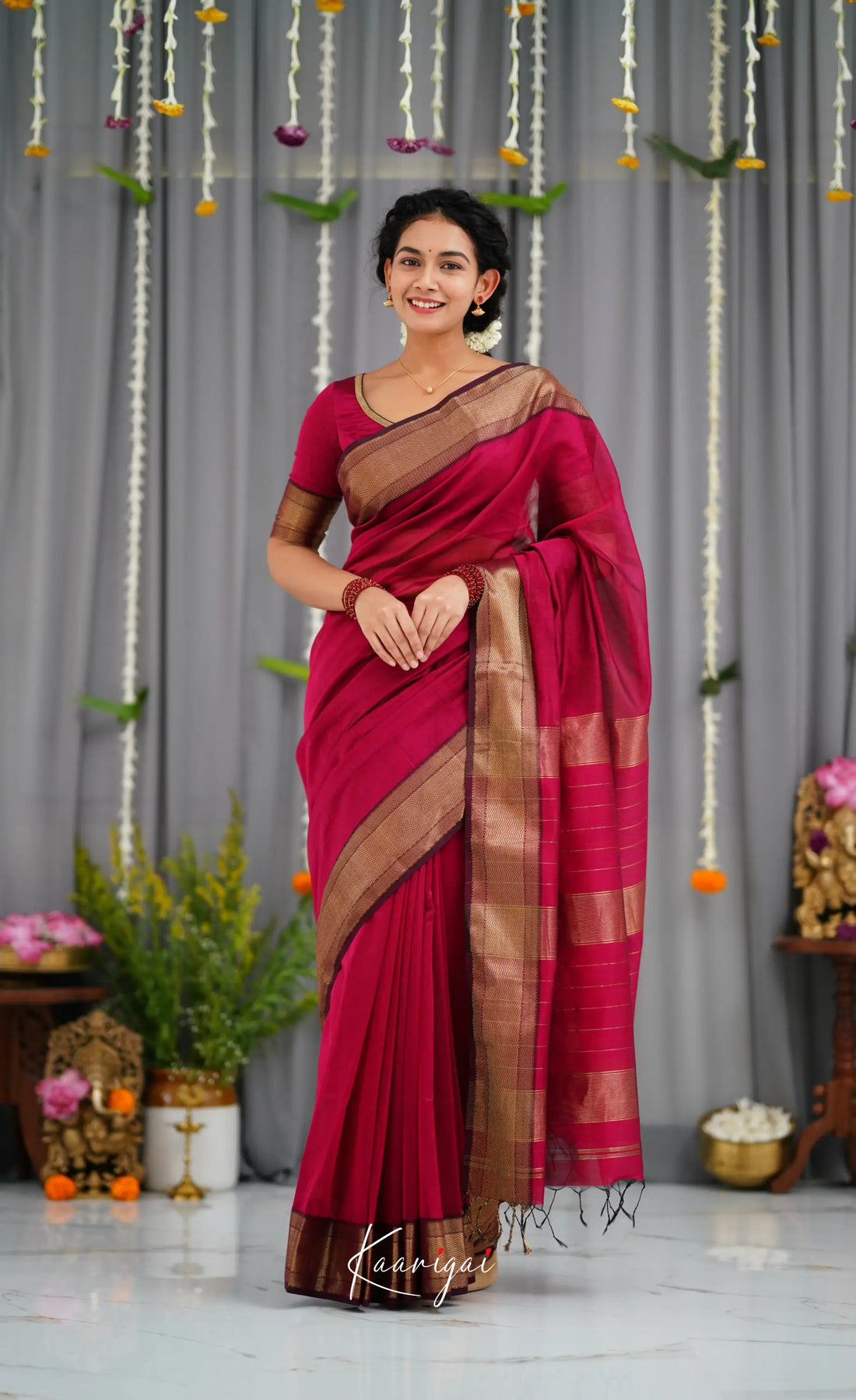 Maanvi Maheswari Silk Cotton Saree - Dark Pink Sarees