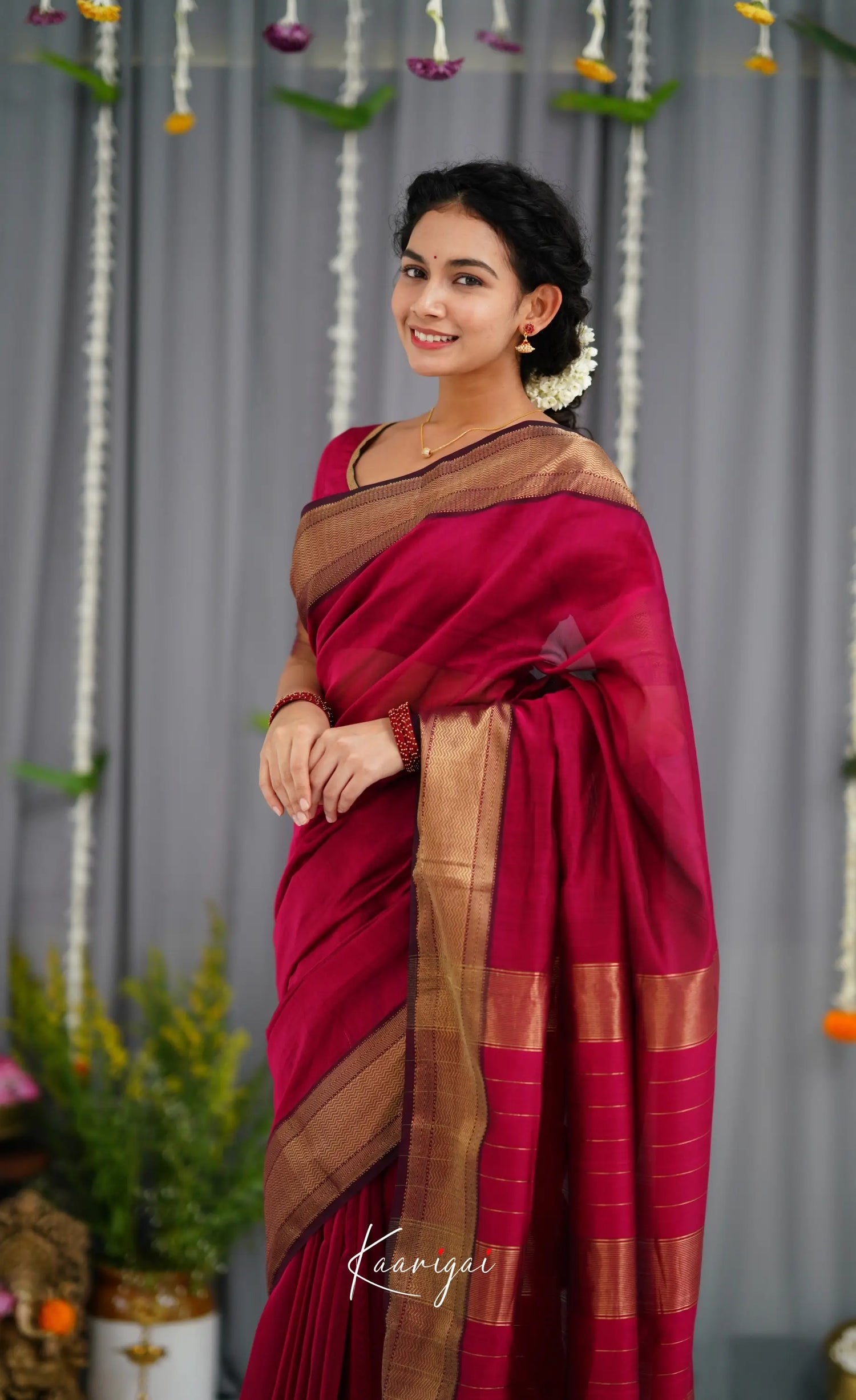 Maanvi Maheswari Silk Cotton Saree - Dark Pink Sarees