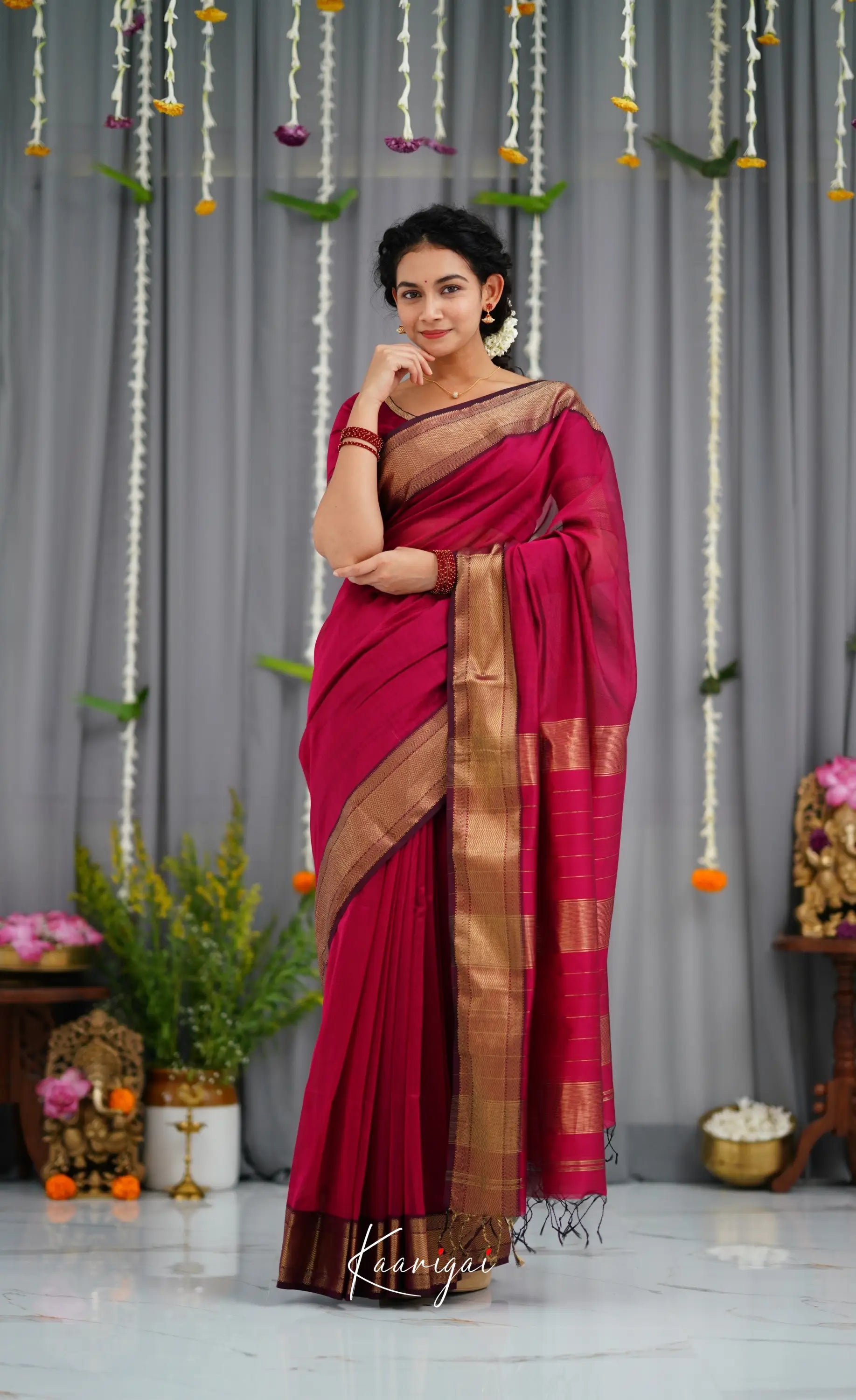 Maanvi Maheswari Silk Cotton Saree - Dark Pink Sarees