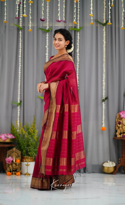 Maanvi Maheswari Silk Cotton Saree - Dark Pink Sarees