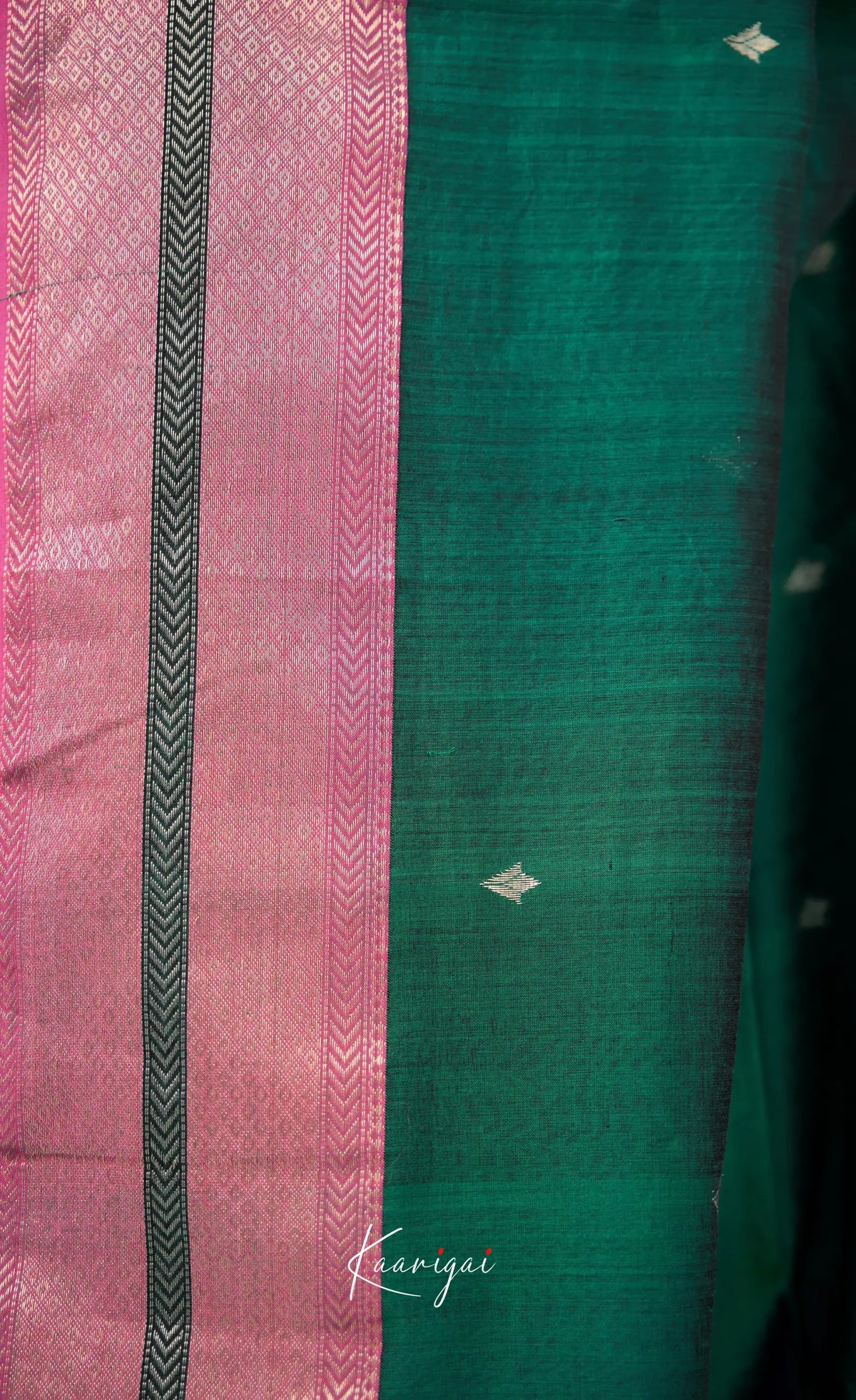 Maanvi Maheswari Silk Cotton Saree - Deep green and Bright pink - Sarees