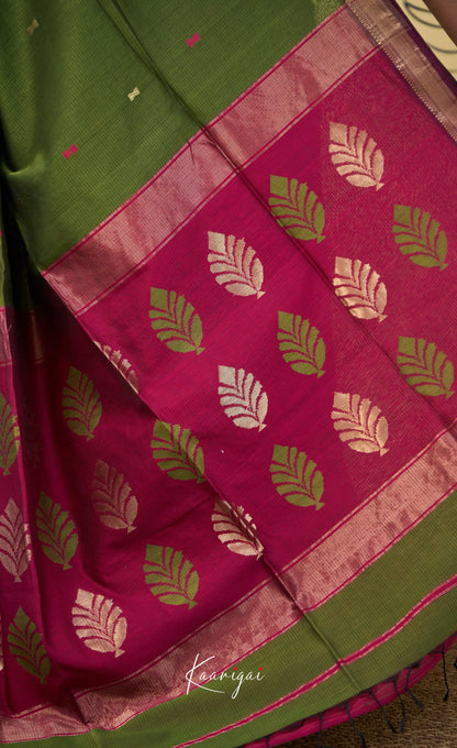 Maanvi Maheswari Silk Cotton Saree - Henna green and Pinkish maroon - Sarees