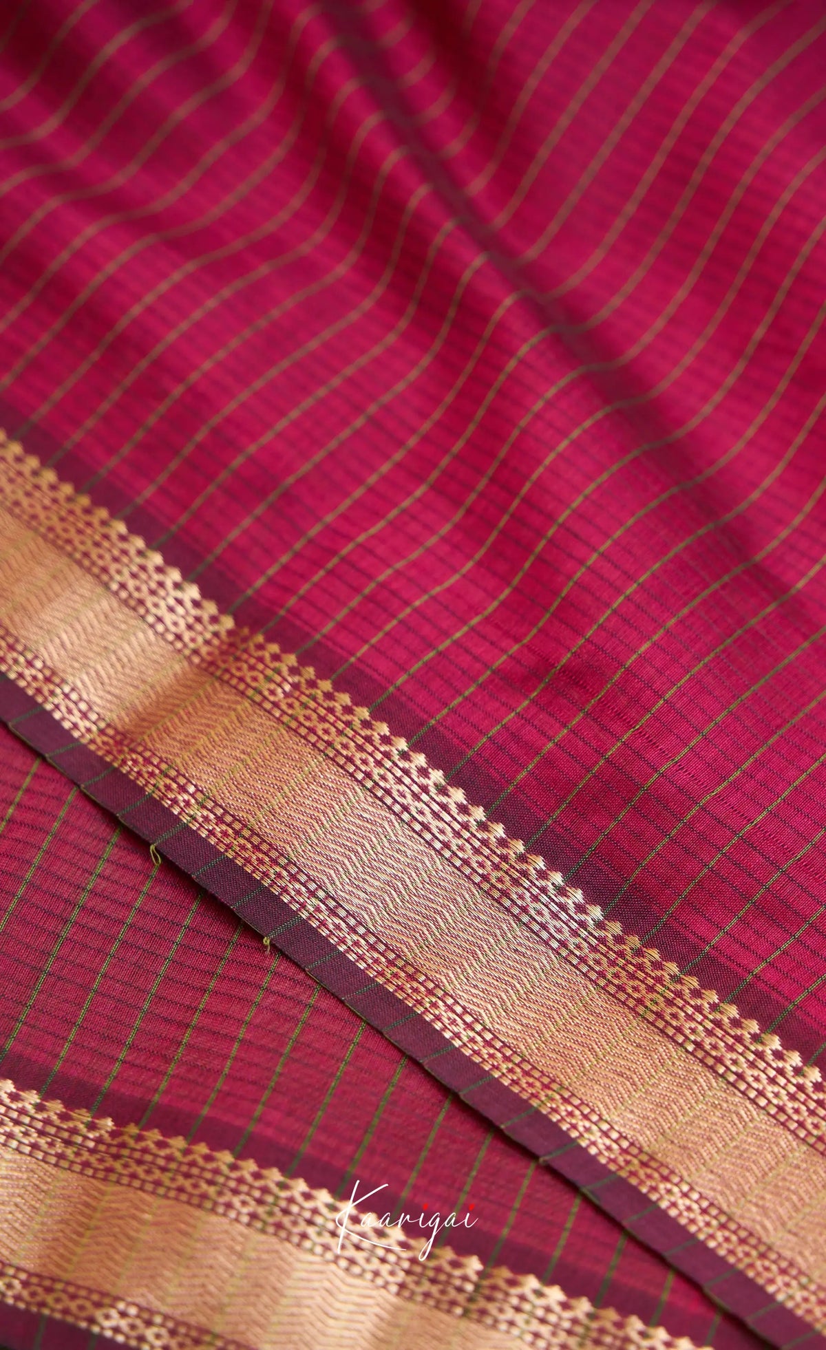 Maanvi Maheswari Silk Cotton Saree - Henna green and Pinkish maroon - Sarees