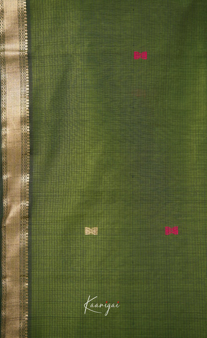 Maanvi Maheswari Silk Cotton Saree - Henna green and Pinkish maroon - Sarees