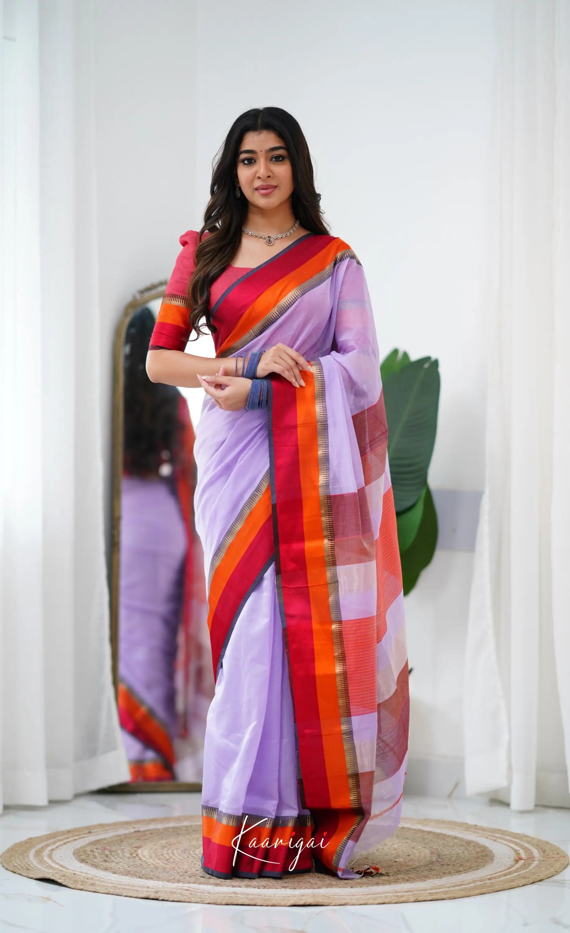 Maanvi Maheswari Silk Cotton Saree - Lavender And Red Sarees