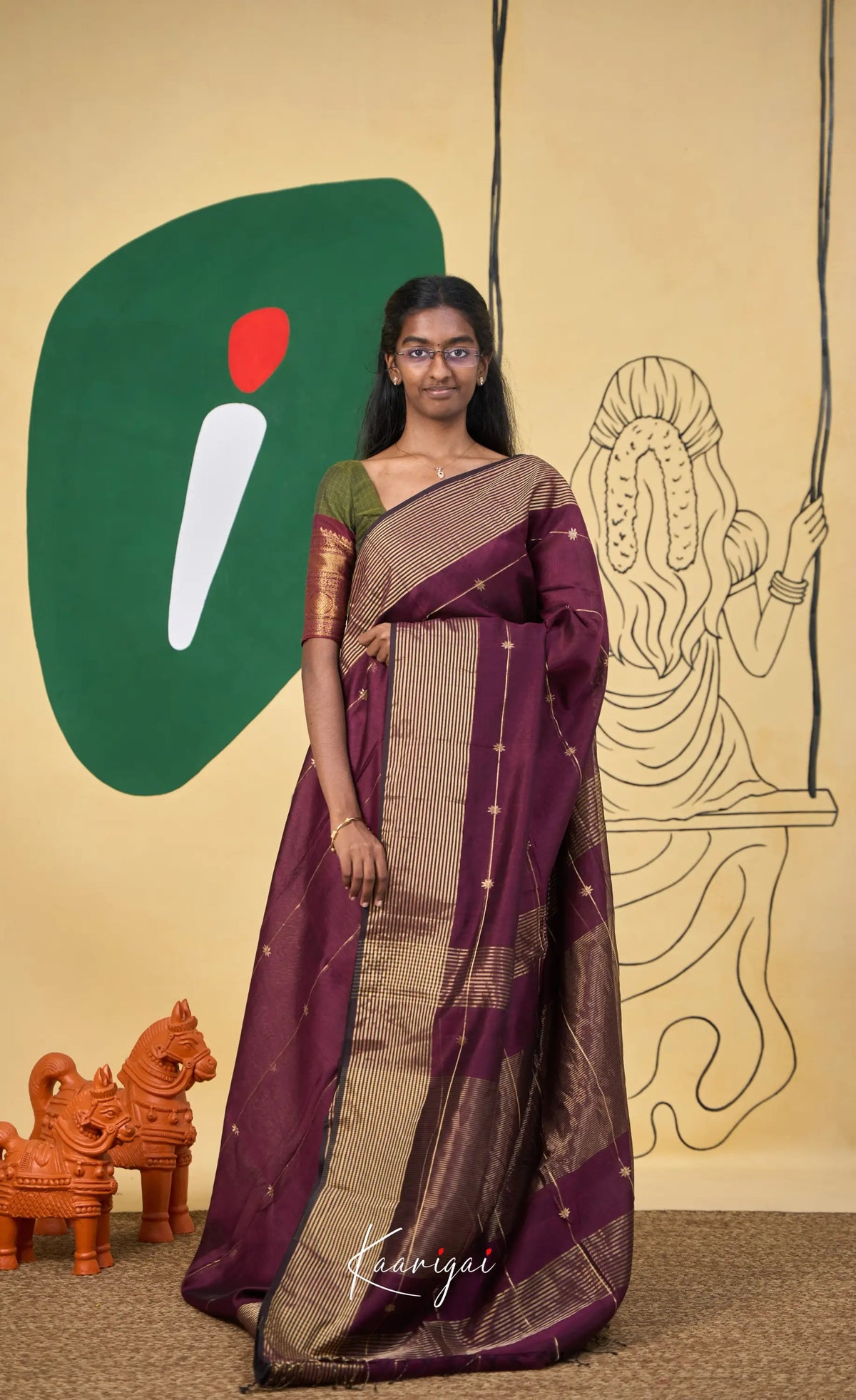 Maanvi Maheswari Silk Cotton Saree - Maroonish wine - Sarees