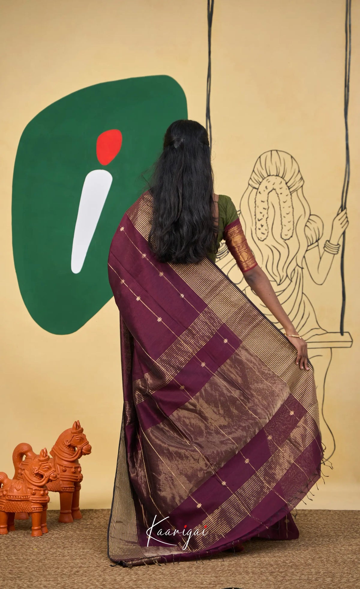 Maanvi Maheswari Silk Cotton Saree - Maroonish wine - Sarees