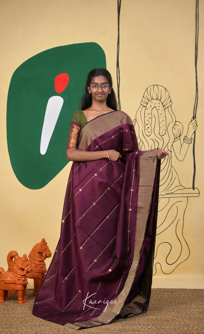 Maanvi Maheswari Silk Cotton Saree - Maroonish wine - Sarees