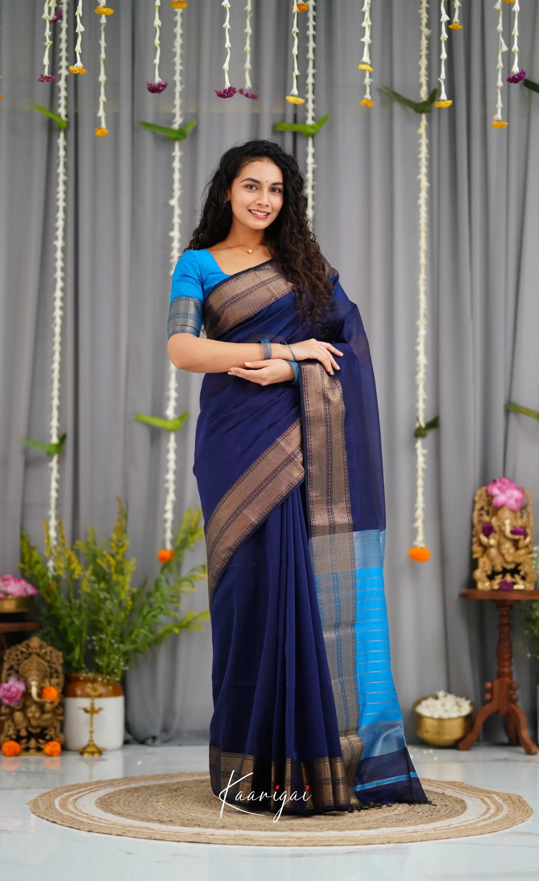 Maanvi Maheswari Silk Cotton Saree - Navy Blue and Light Blue Sarees