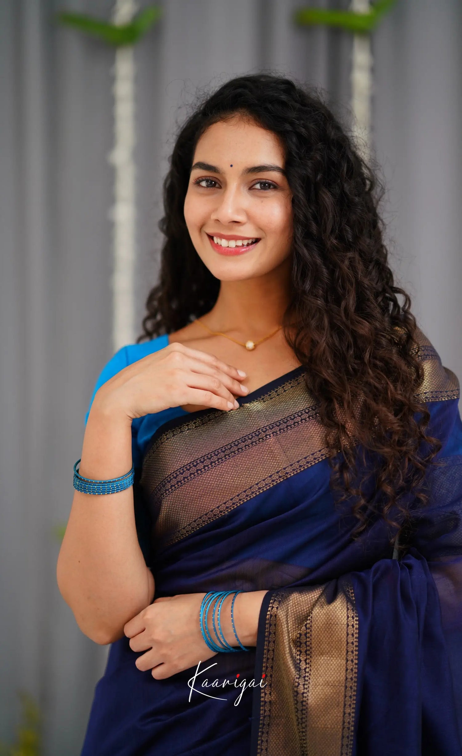 Maanvi Maheswari Silk Cotton Saree - Navy Blue and Light Blue Sarees