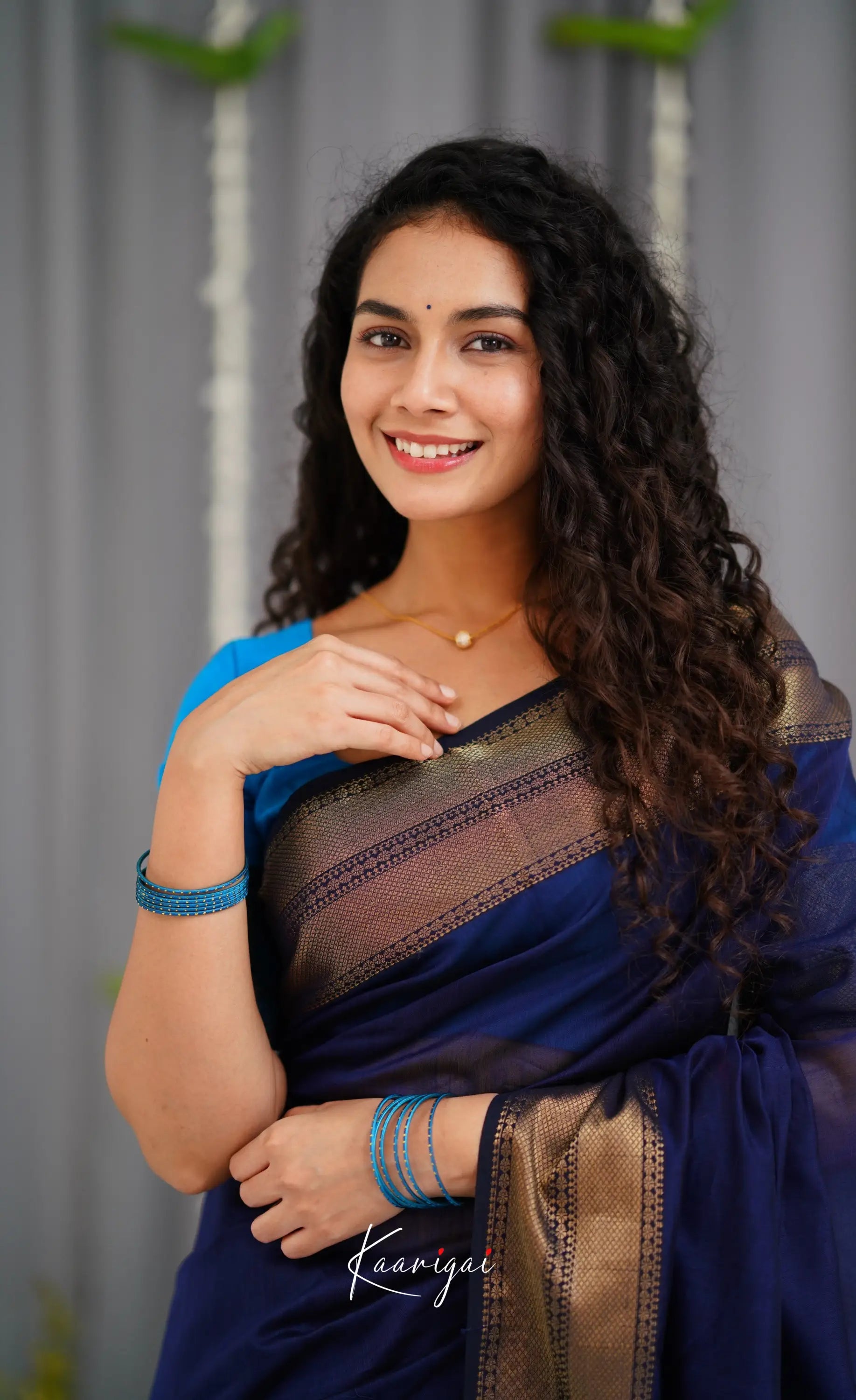 Maanvi Maheswari Silk Cotton Saree - Navy Blue and Light Blue Sarees