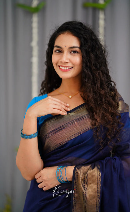 Maanvi Maheswari Silk Cotton Saree - Navy Blue and Light Blue Sarees