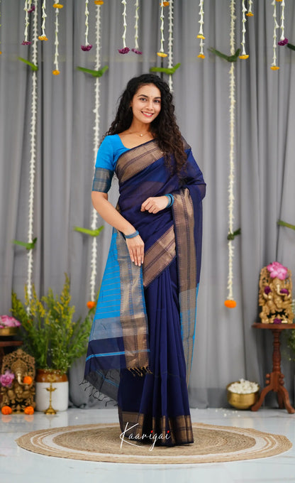 Maanvi Maheswari Silk Cotton Saree - Navy Blue and Light Blue Sarees