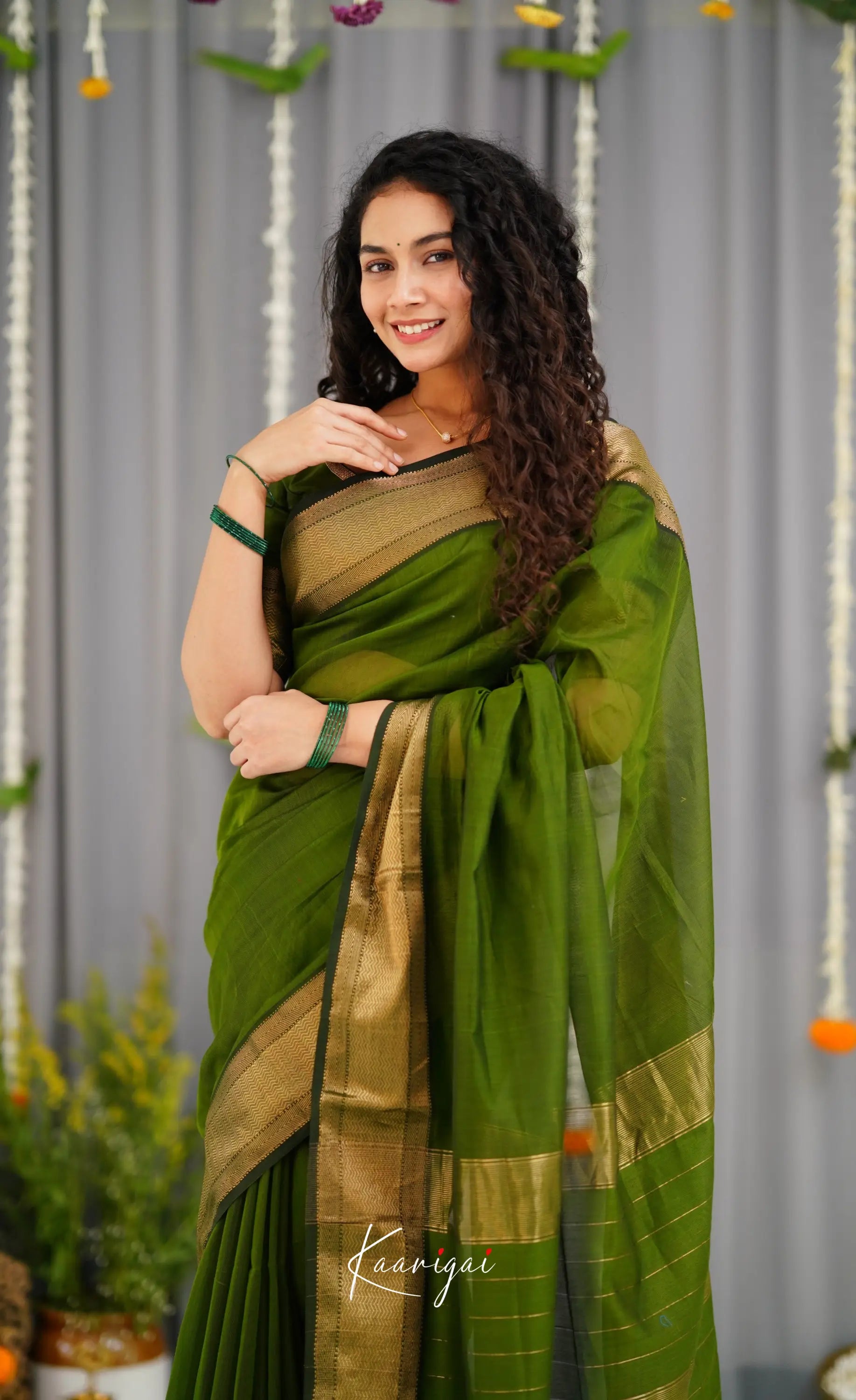 Maanvi Maheswari Silk Cotton Saree - Olive Green Sarees