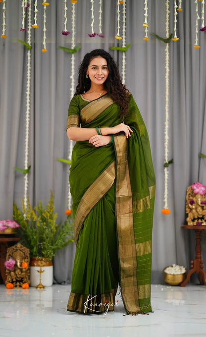 Maanvi Maheswari Silk Cotton Saree - Olive Green Sarees