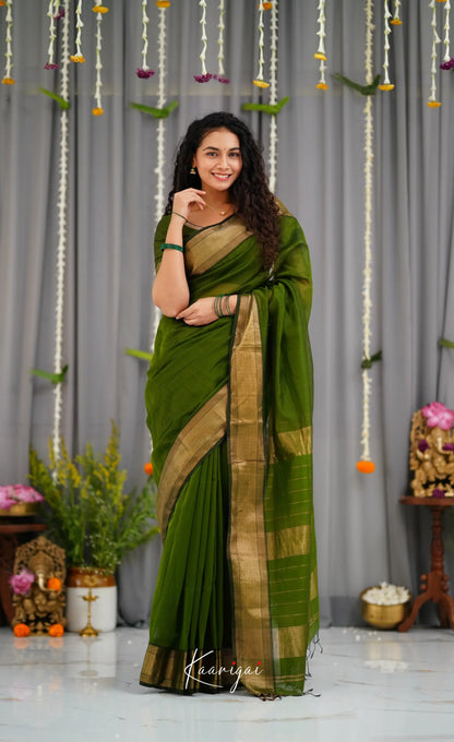 Maanvi Maheswari Silk Cotton Saree - Olive Green Sarees