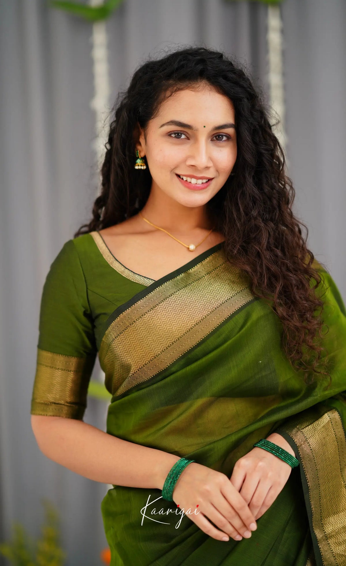 Maanvi Maheswari Silk Cotton Saree - Olive Green Sarees