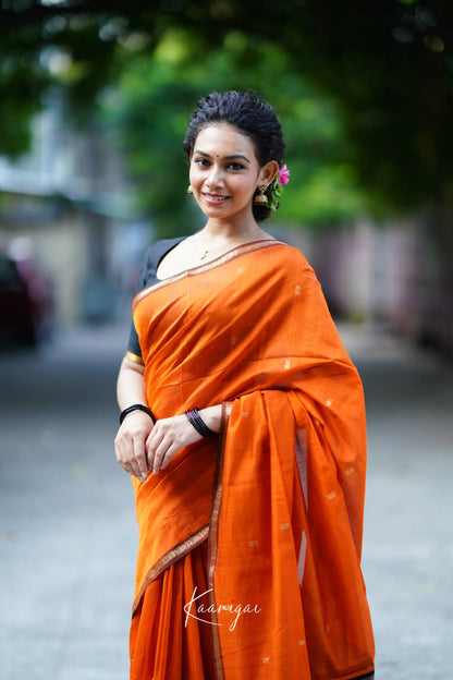 Maanvi Maheswari Silk Cotton Saree - Orange And Black Sarees