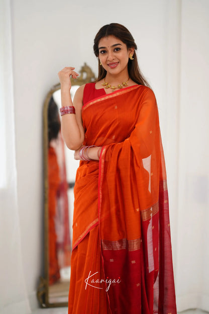 Maanvi Maheswari Silk Cotton Saree - Orange And Red Sarees